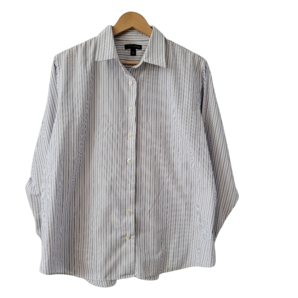 Women's Pinstriped Button Down Blouse Sz 18 W Lands End